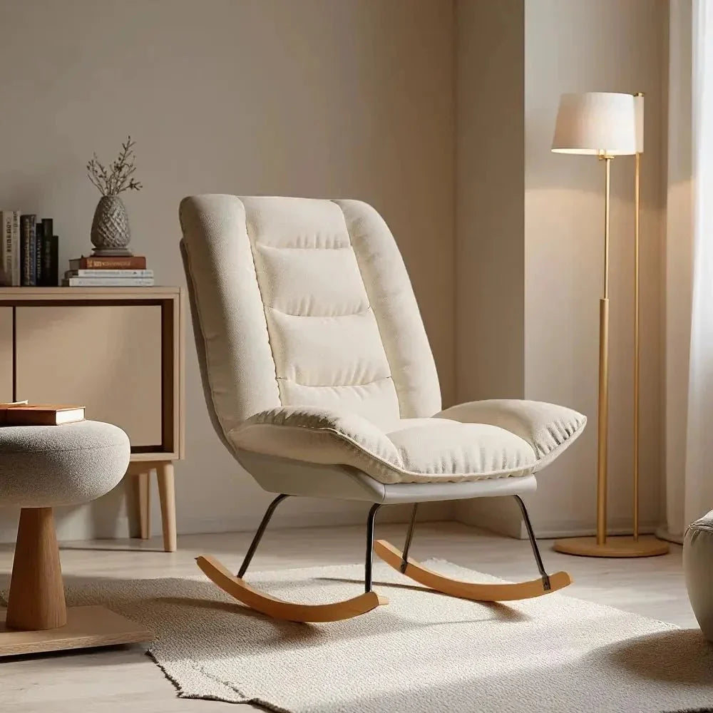 Fauteuil à bascule scandinave en lin et bois de hêtre Image