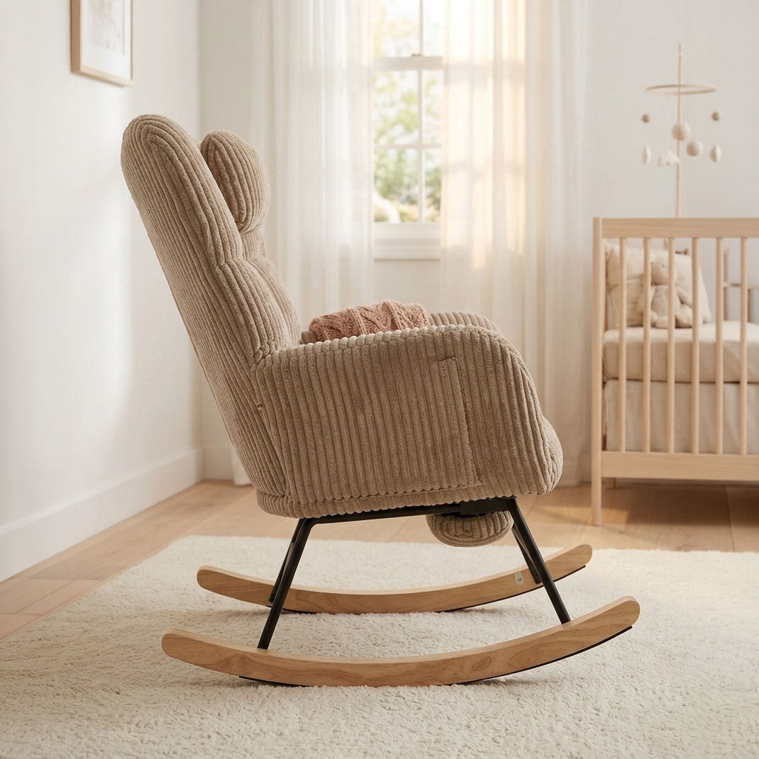 OLENA - fauteuil à bascule en velours côtelé, vue de profil