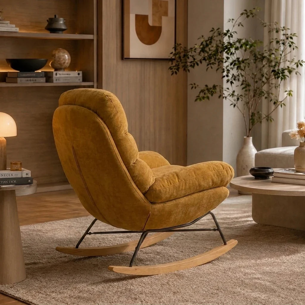 NESTA - rocking chair cocon chenille grande assise, coloris Jaune Caramel