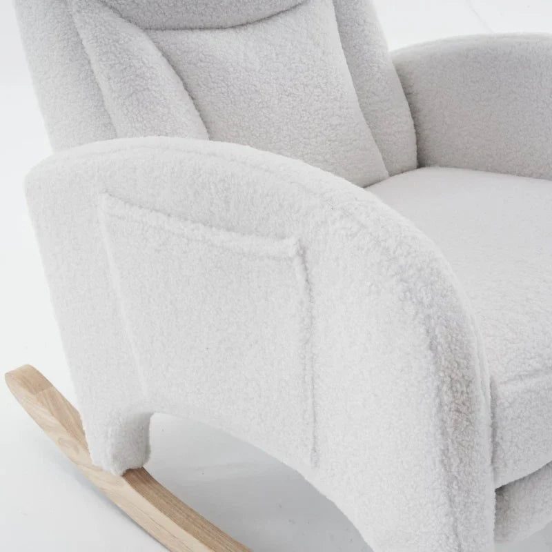 ONA – fauteuil à bascule teddy blanc, coussin de maintien lombaire