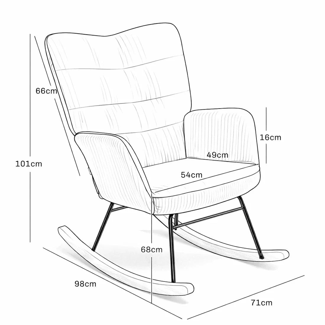SOLIS - rocking chair jaune, schéma des dimensions