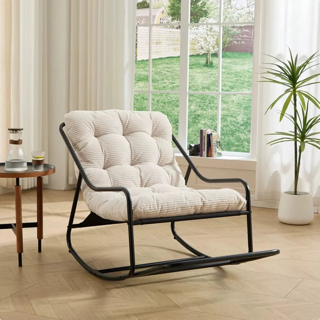 SVIKA - rocking chair corduroy capitonné coloris beige, salon