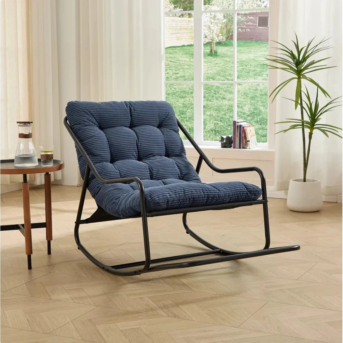 SVIKA - rocking chair corduroy coloris bleu ardoise, salon