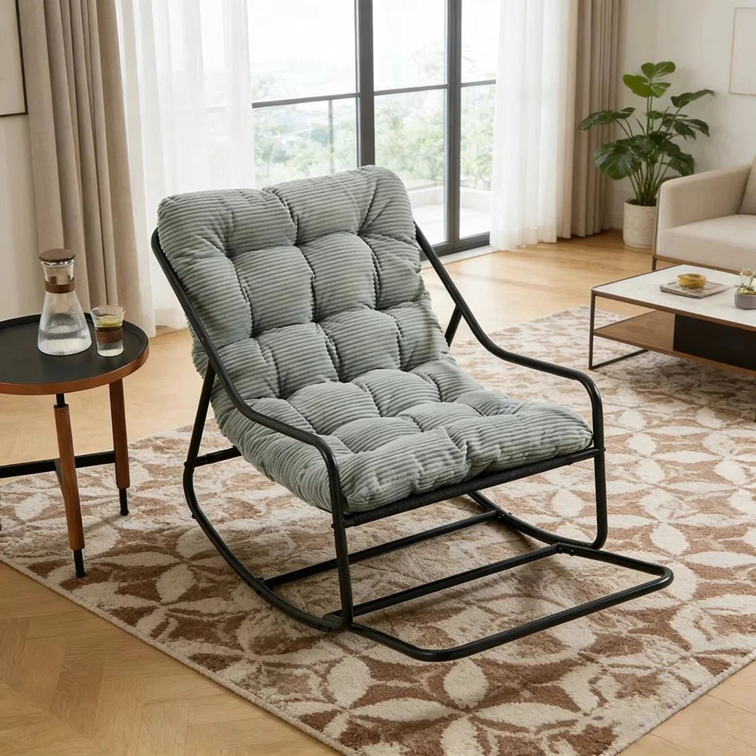 SVIKA - rocking chair corduroy velours côtelé coloris vert de gris