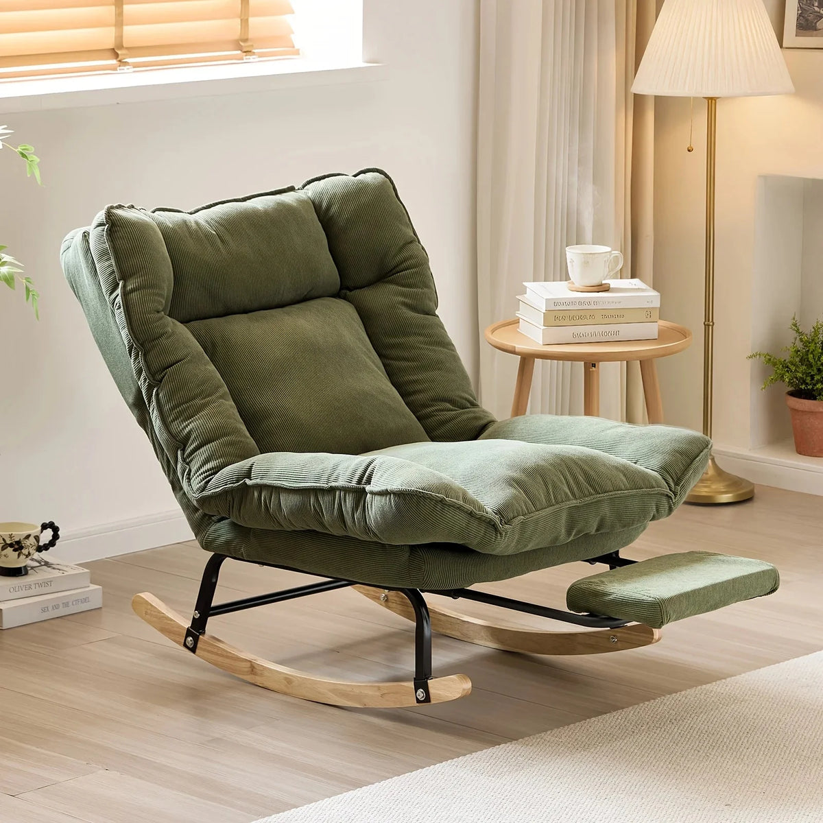 FLEKT - Rocking Chair Inclinable Corduroy & Repose-Pieds - Oscille