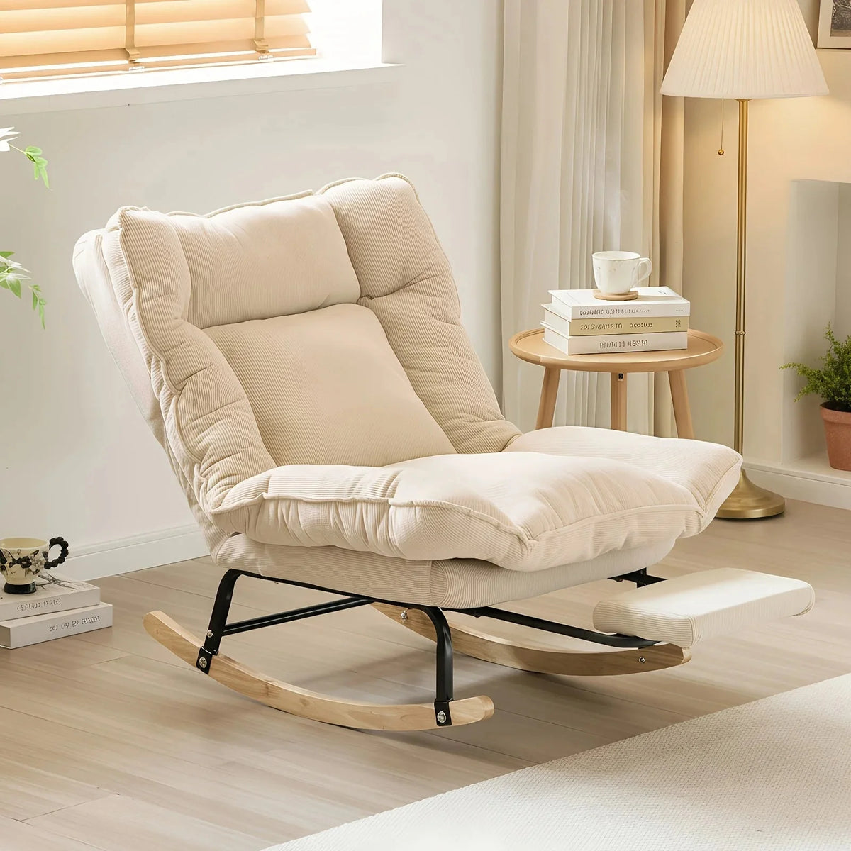 FLEKT - Rocking Chair Inclinable Corduroy & Repose-Pieds - Oscille
