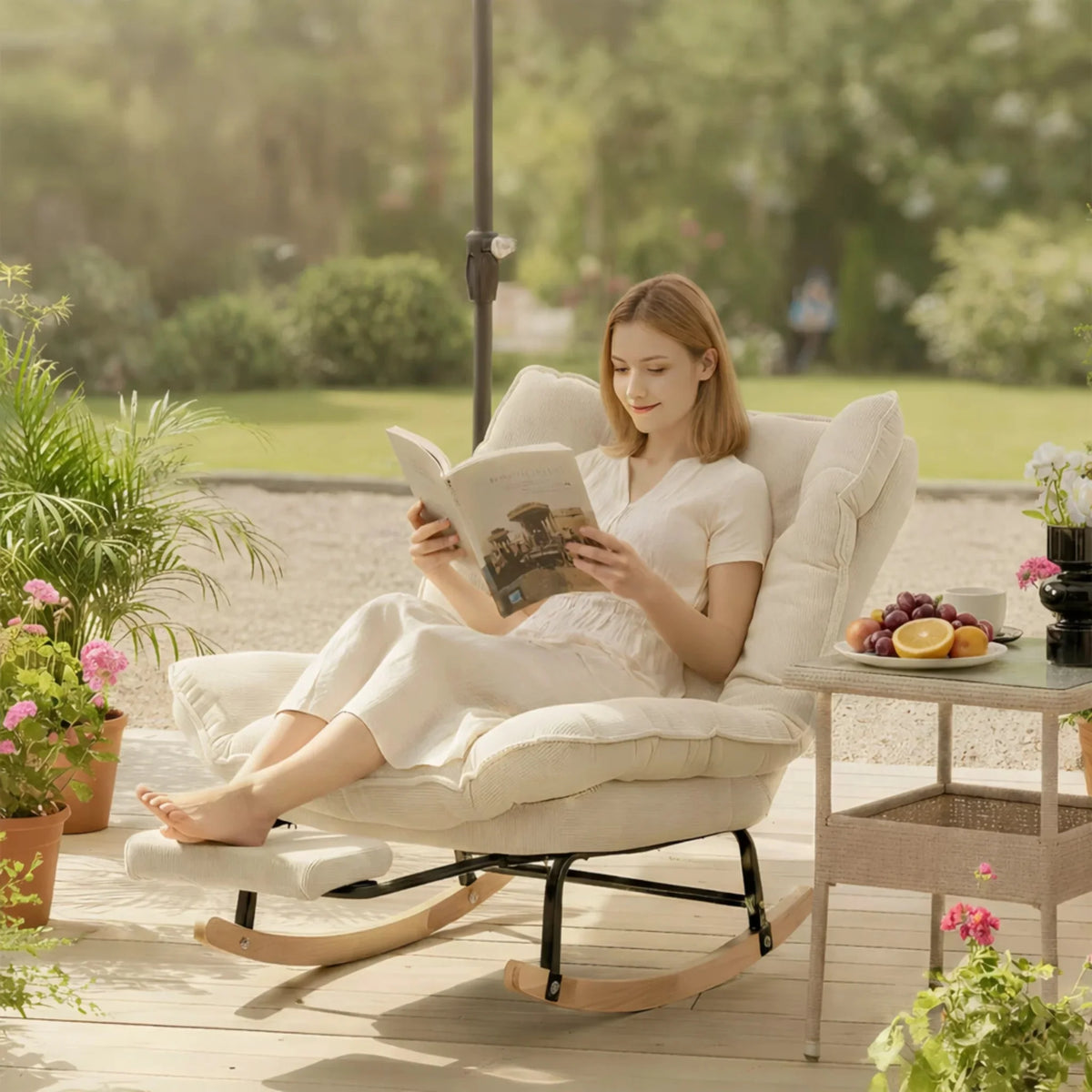FLEKT - Rocking Chair Inclinable Corduroy & Repose-Pieds - Oscille
