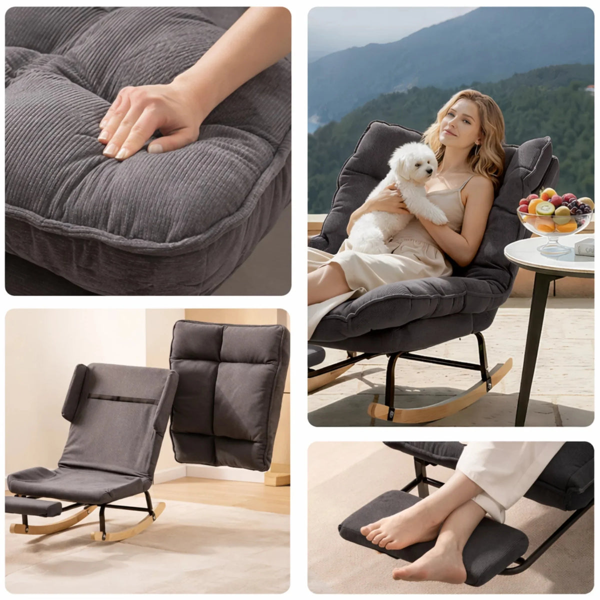 FLEKT - Rocking Chair Inclinable Corduroy & Repose-Pieds - Oscille