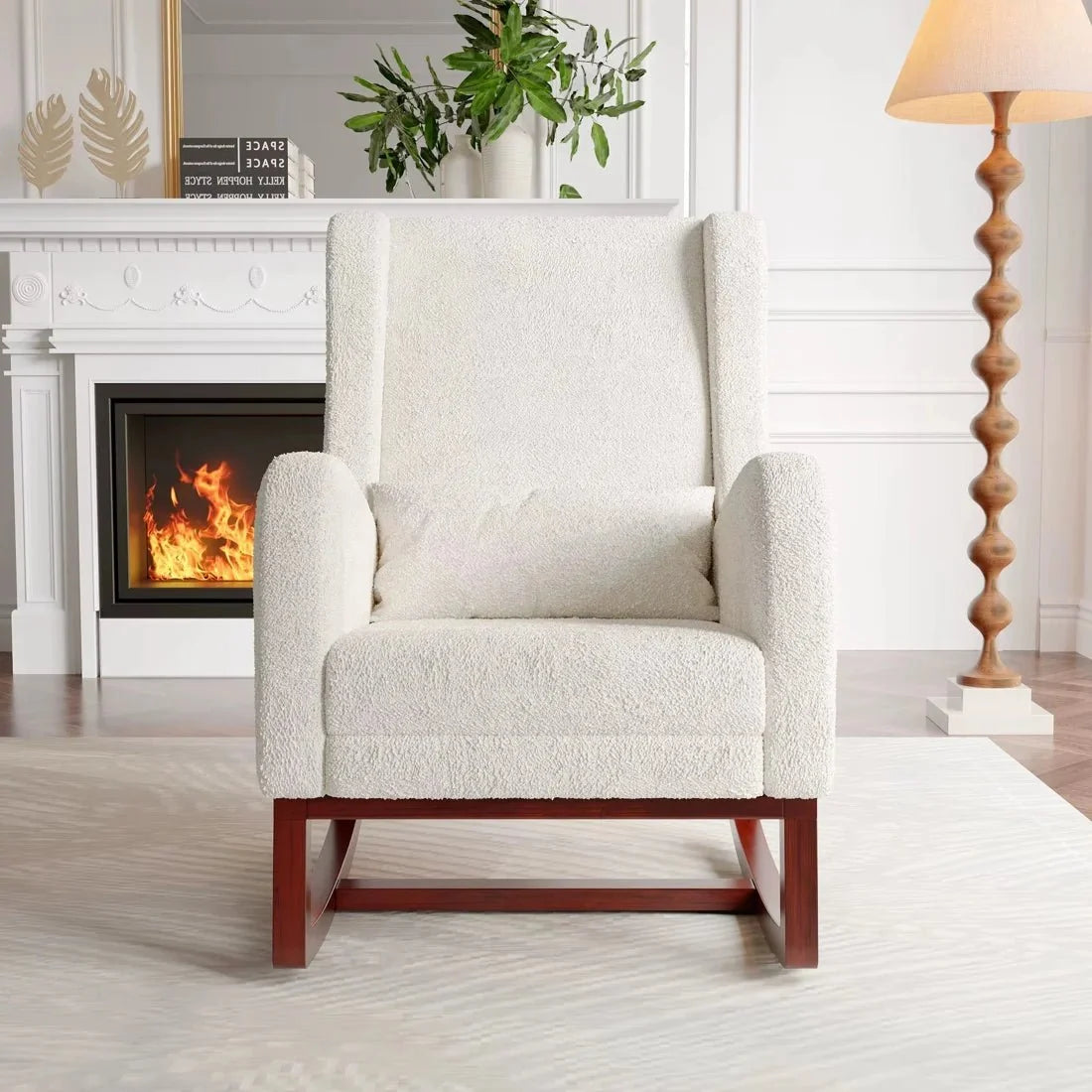 VELKA – Rocking Chair Teddy Blanc Ivoire avec Repose-Pieds - Oscille