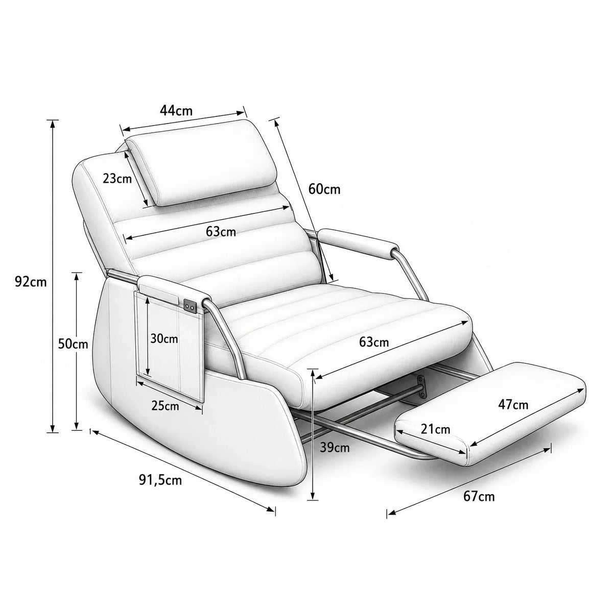 ALORA - rocking chair, schéma des dimensions