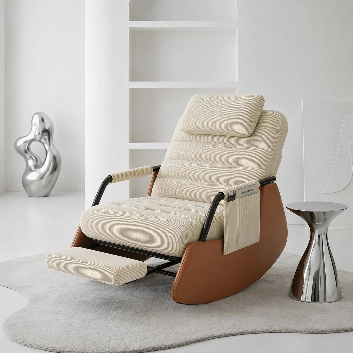 ALORA - rocking chair design velours côtelé, repose-pieds intégré Image