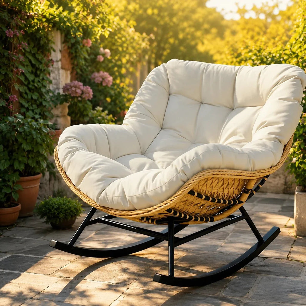 BALIA - fauteuil à bascule papasan coloris blanc/ivoire