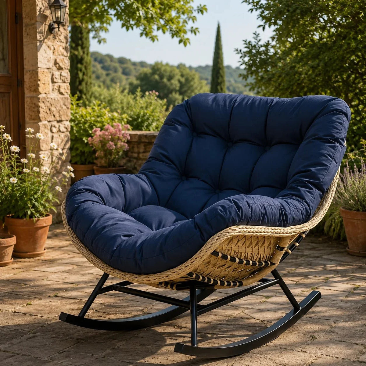 BALIA - fauteuil à bascule papasan coloris bleu navy