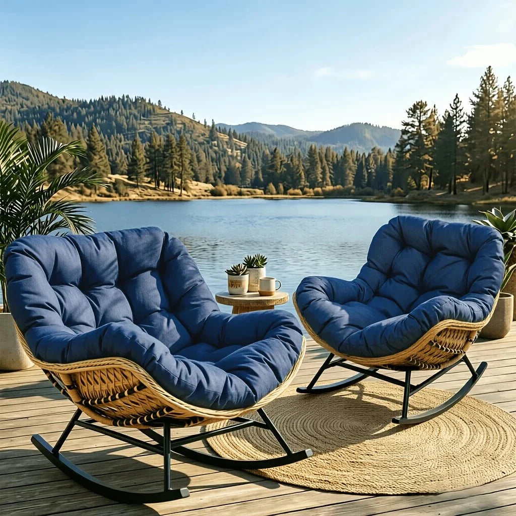 BALIA - fauteuil à bascule papasan rotin, bord de lac