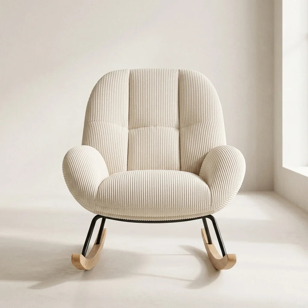 MERINO - fauteuil à bascule scandinave velours côtelé, vue de face Image