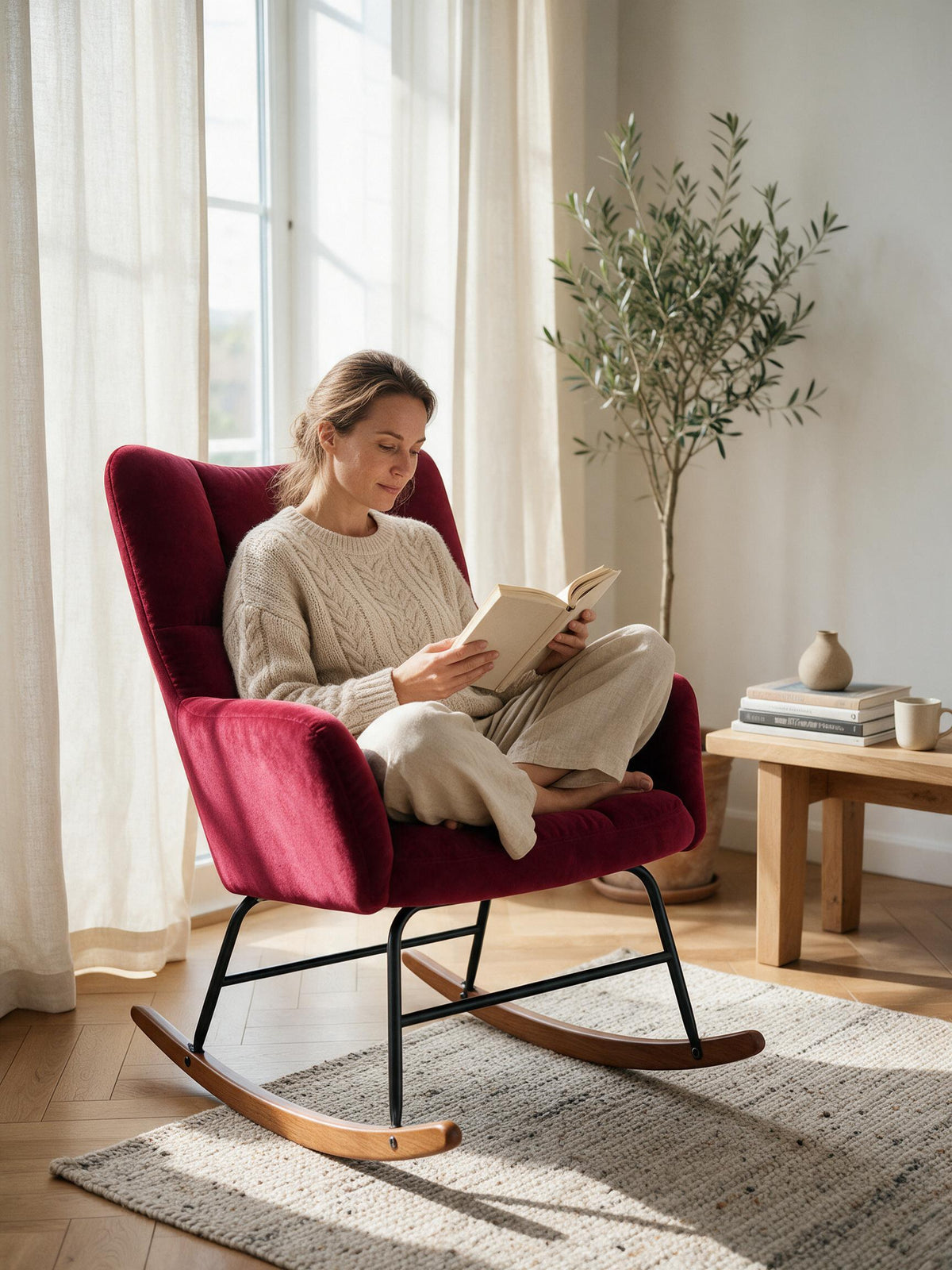Rocking Chair Velours Capitonné, 7 Coloris | ÉDREDON