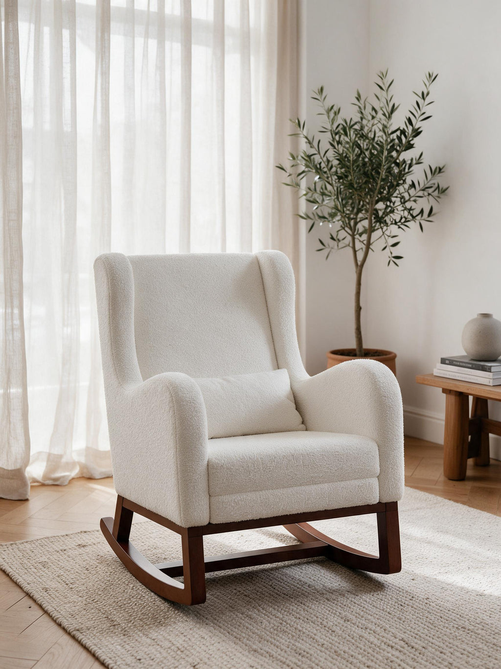 Rocking Chair Teddy Ivoire, Repose-Pieds Escamotable | CLARTÉ