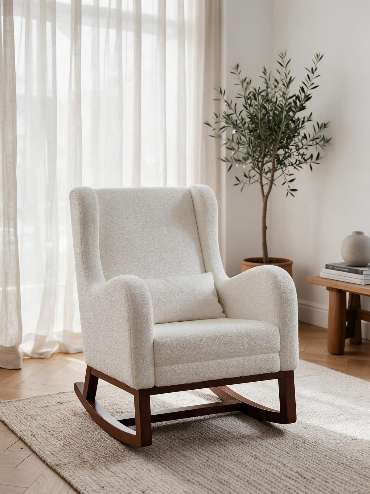 Rocking Chair Teddy Ivoire, Repose-Pieds Escamotable | CLARTÉ