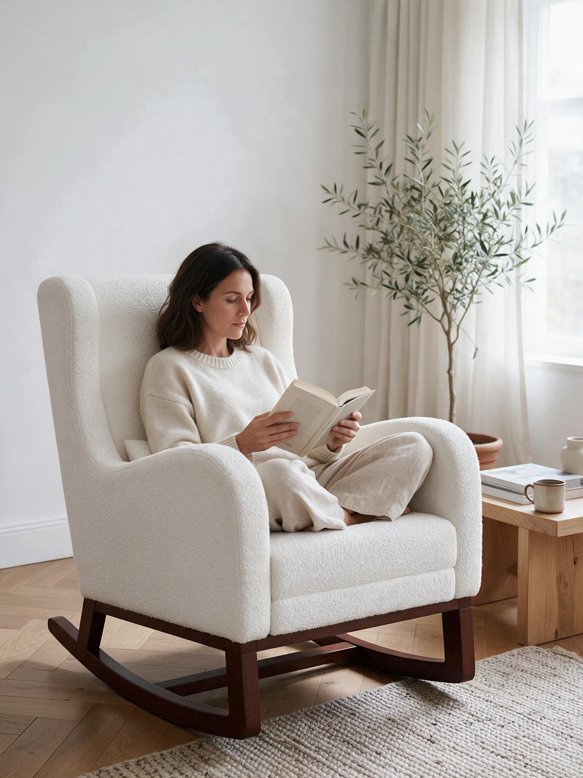 Rocking Chair Teddy Ivoire, Repose-Pieds Escamotable | CLARTÉ