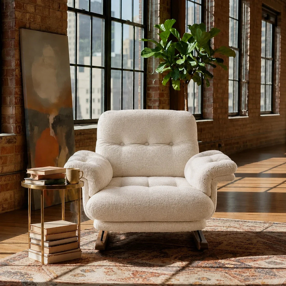 NIMBA - rocking chair cocon XXL blanc crème, vue de face Image