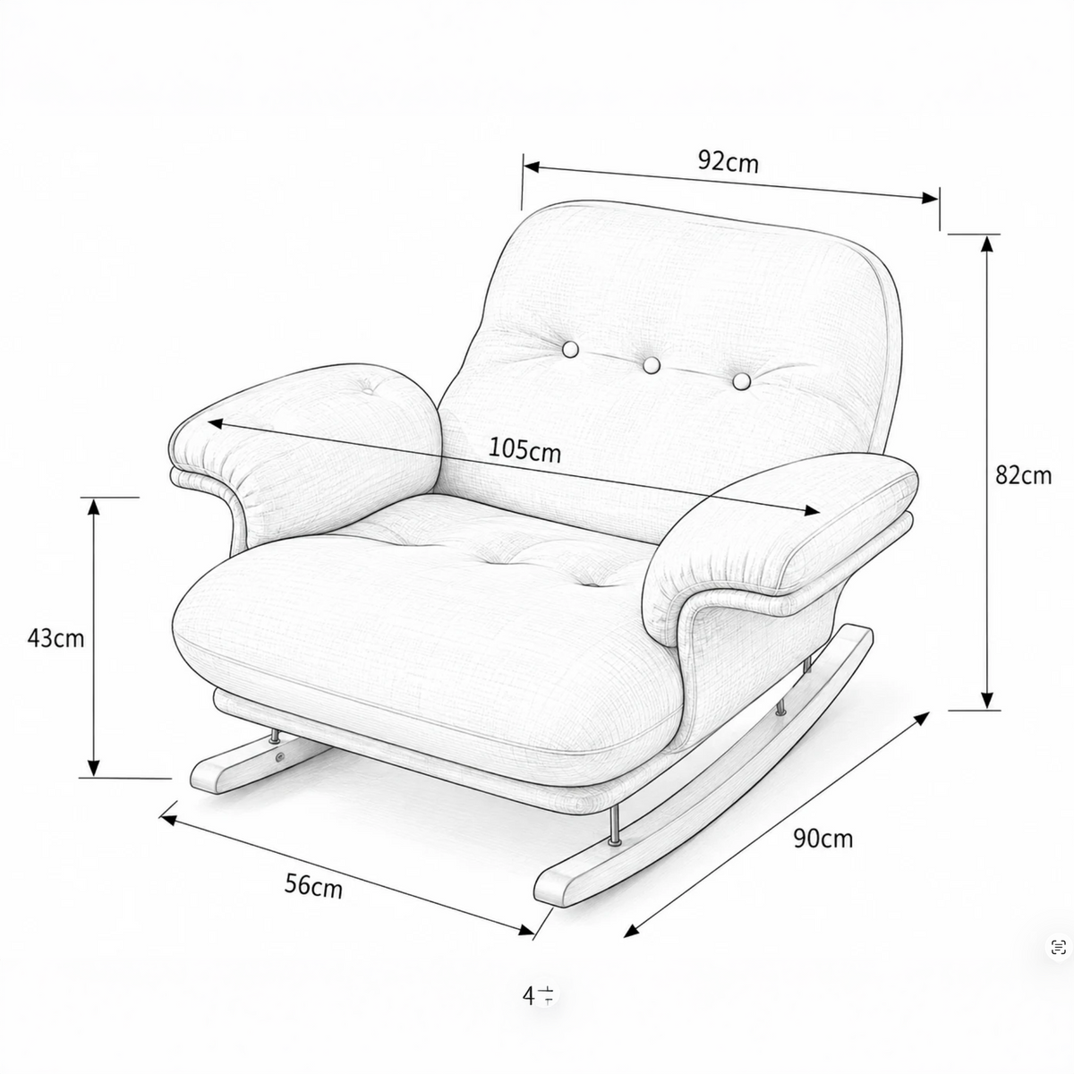 NIMBA - rocking chair cocon XXL, schéma des dimensions