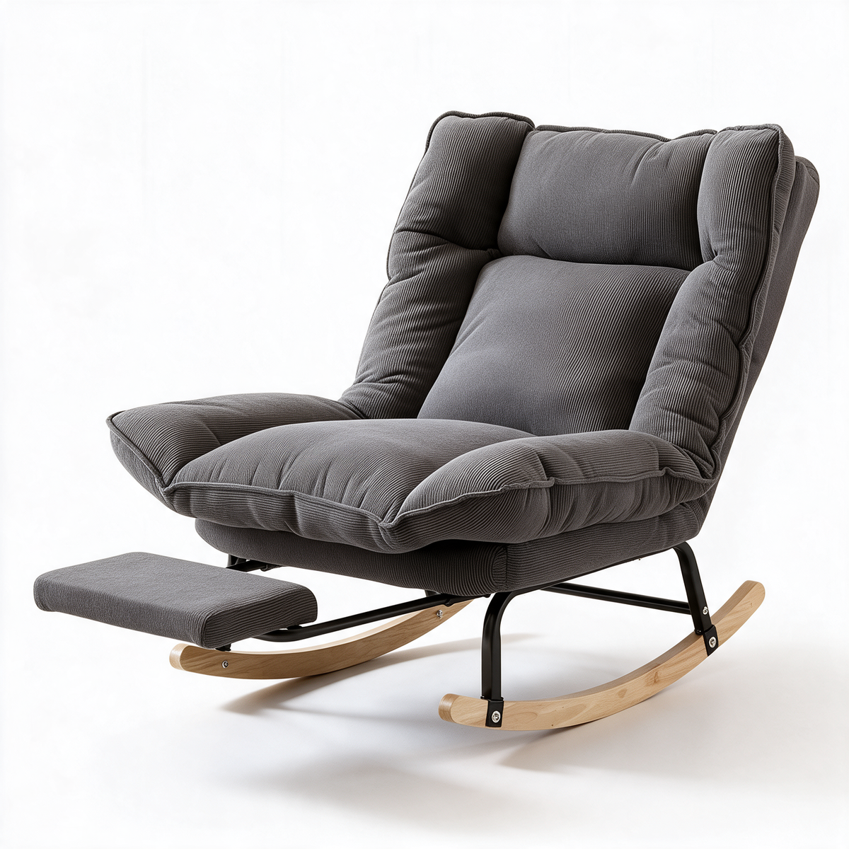 SIESTE – fauteuil à bascule coloris gris sur fond blanc