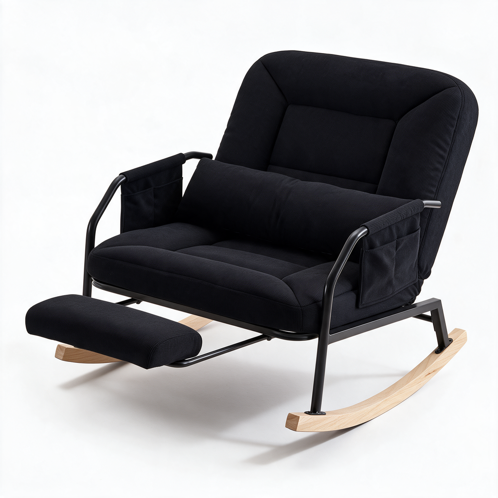HALTE – fauteuil à bascule coloris noir sur fond blanc