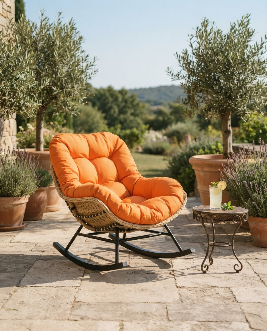 ALIZÉ – fauteuil à bascule coloris orange terracotta en situation
