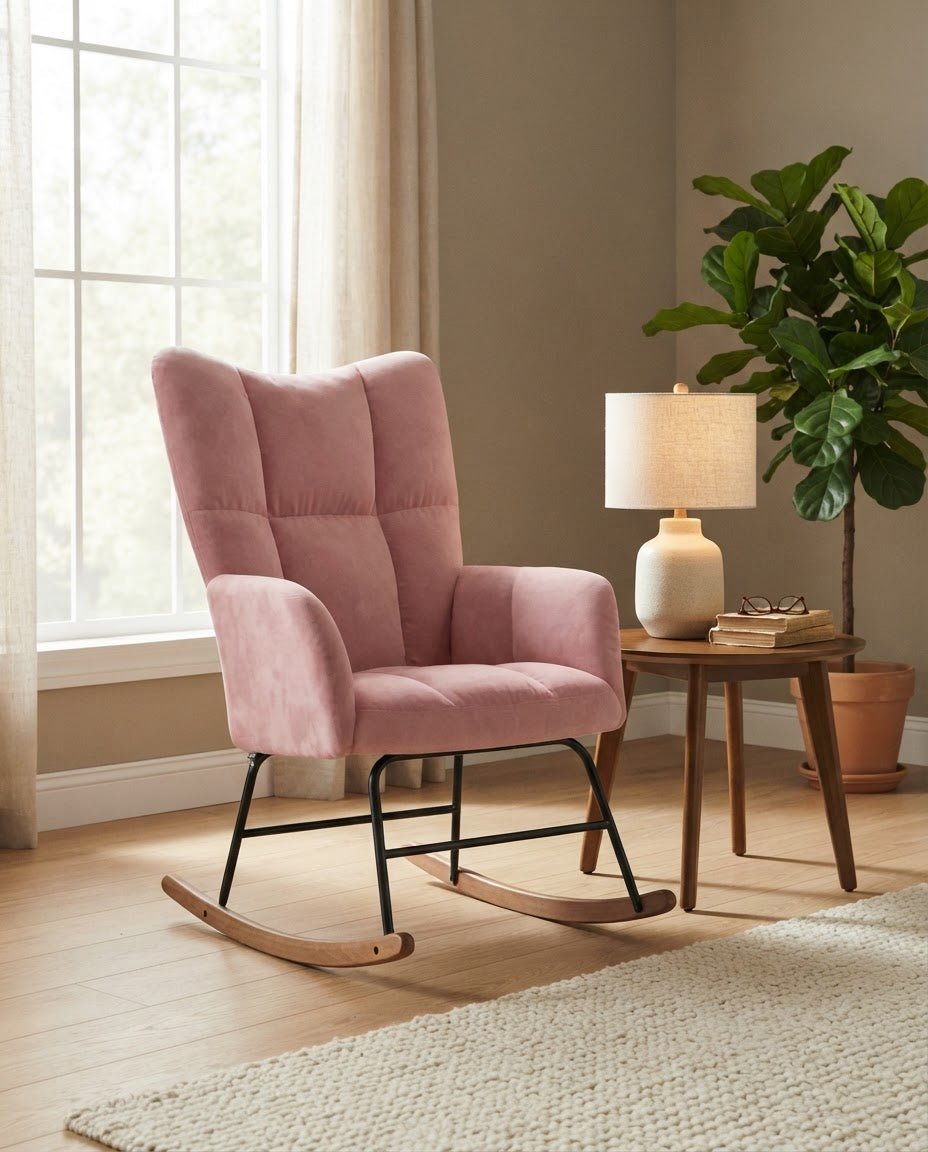 ÉDREDON – fauteuil à bascule coloris rose en situation