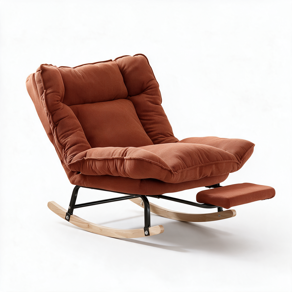 SIESTE – fauteuil à bascule coloris orange terracotta sur fond blanc