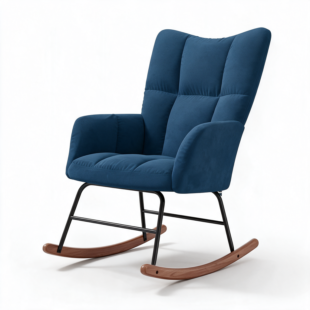 ÉDREDON – fauteuil à bascule coloris bleu denim sur fond blanc