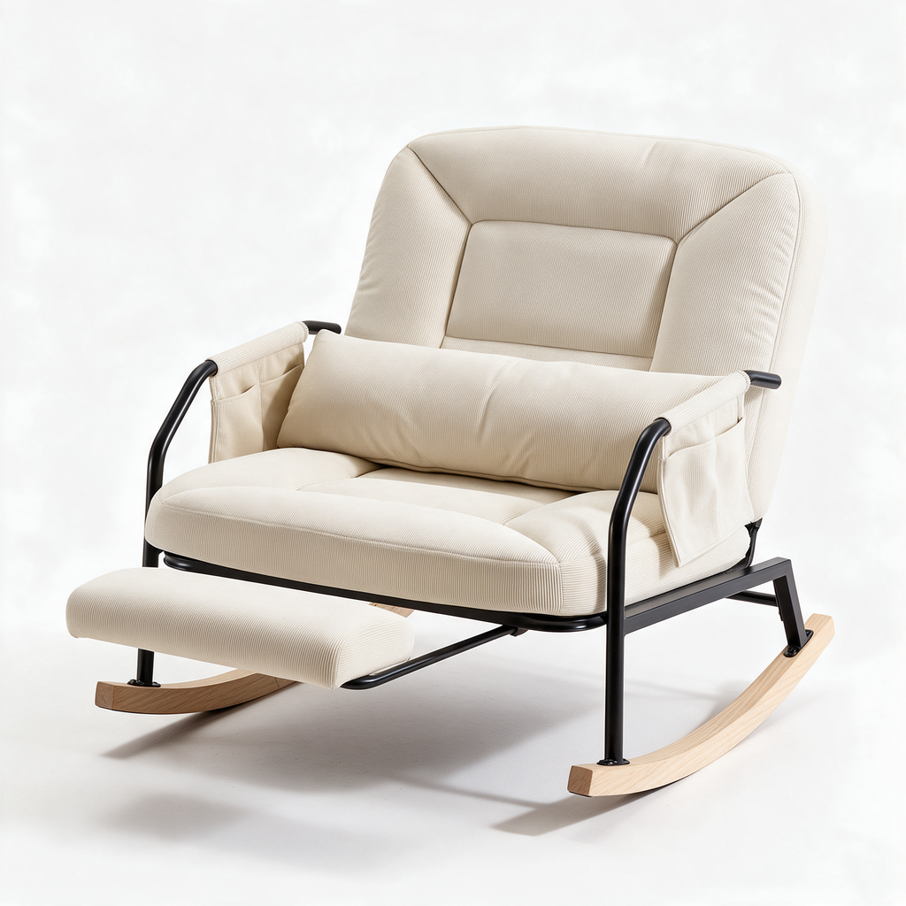 HALTE – fauteuil à bascule coloris beige sur fond blanc