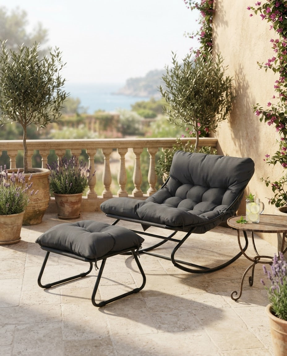 BRISE – fauteuil à bascule coloris gris en situation