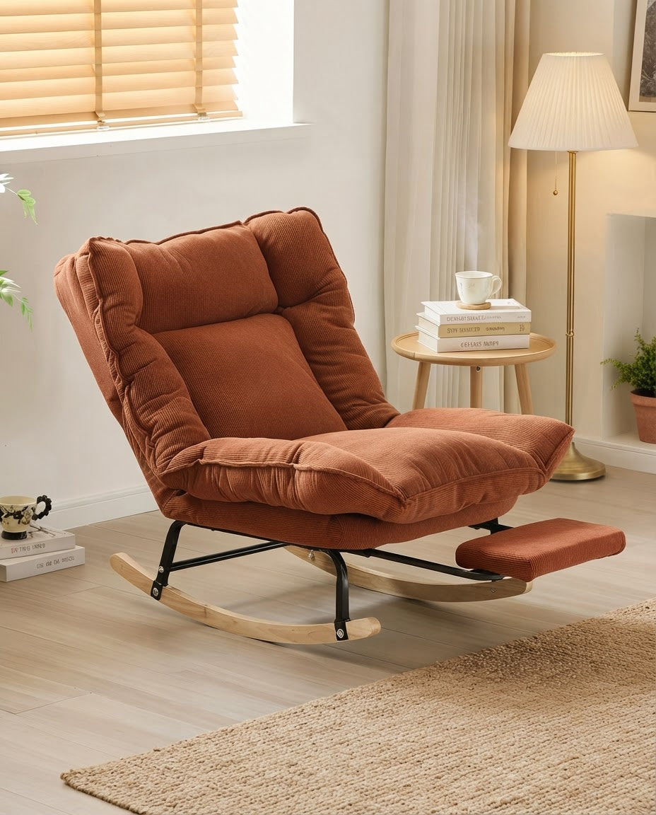 SIESTE – fauteuil à bascule coloris orange terracotta en situation