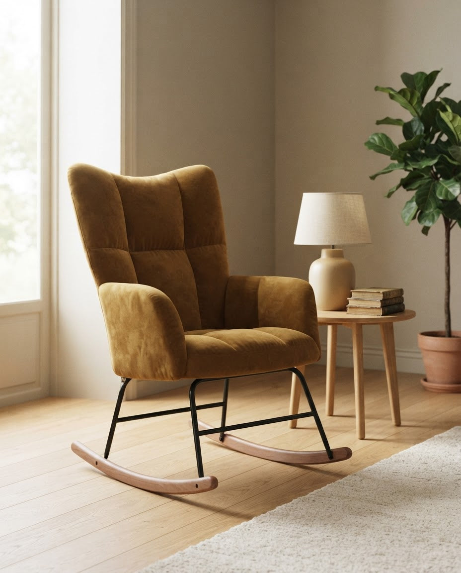 ÉDREDON – fauteuil à bascule coloris marron en situation