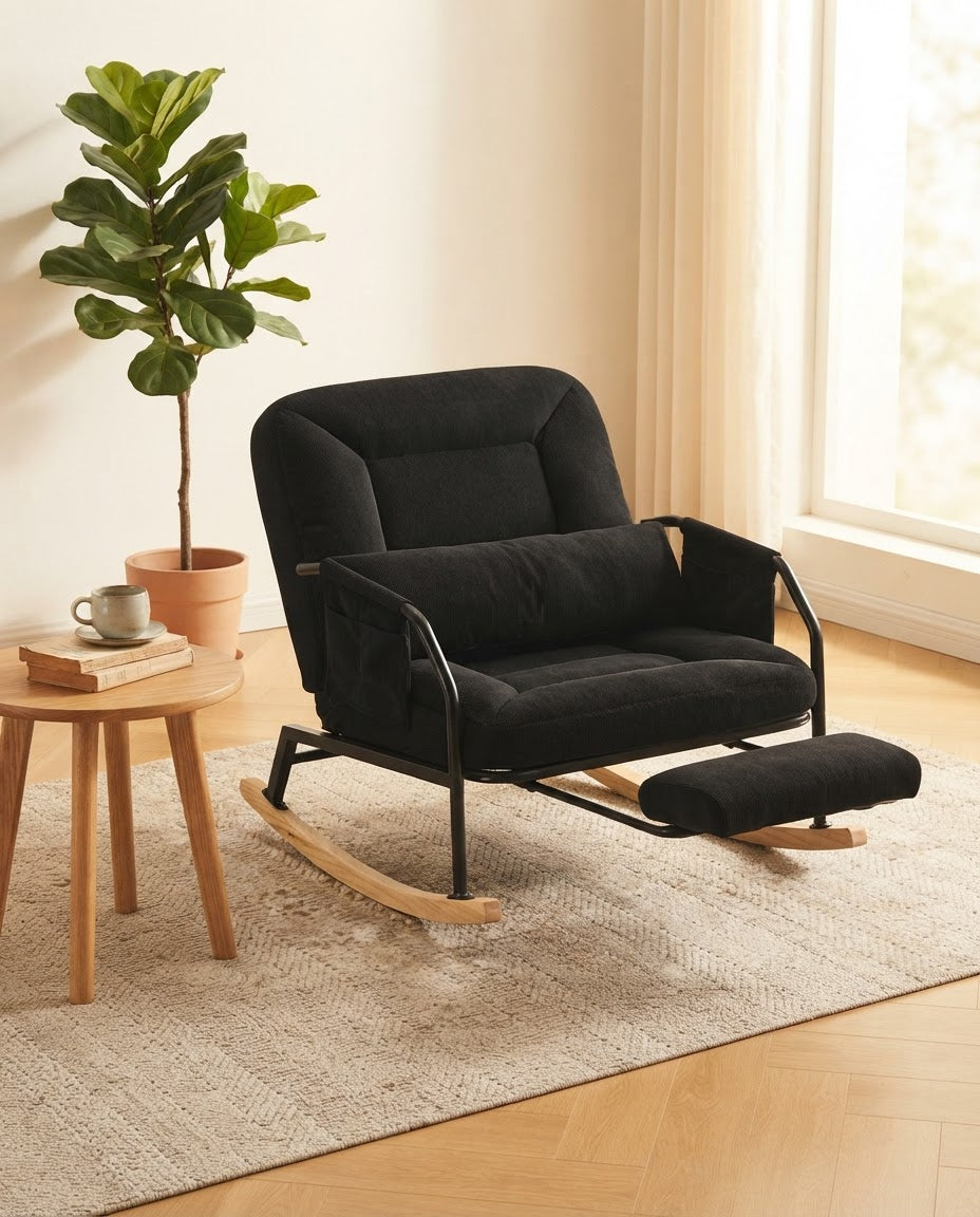 HALTE – fauteuil à bascule coloris noir en situation