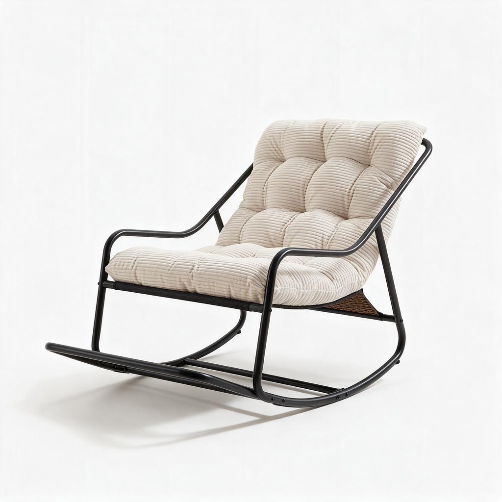 NONCHALANCE – fauteuil à bascule coloris ivoire sur fond blanc