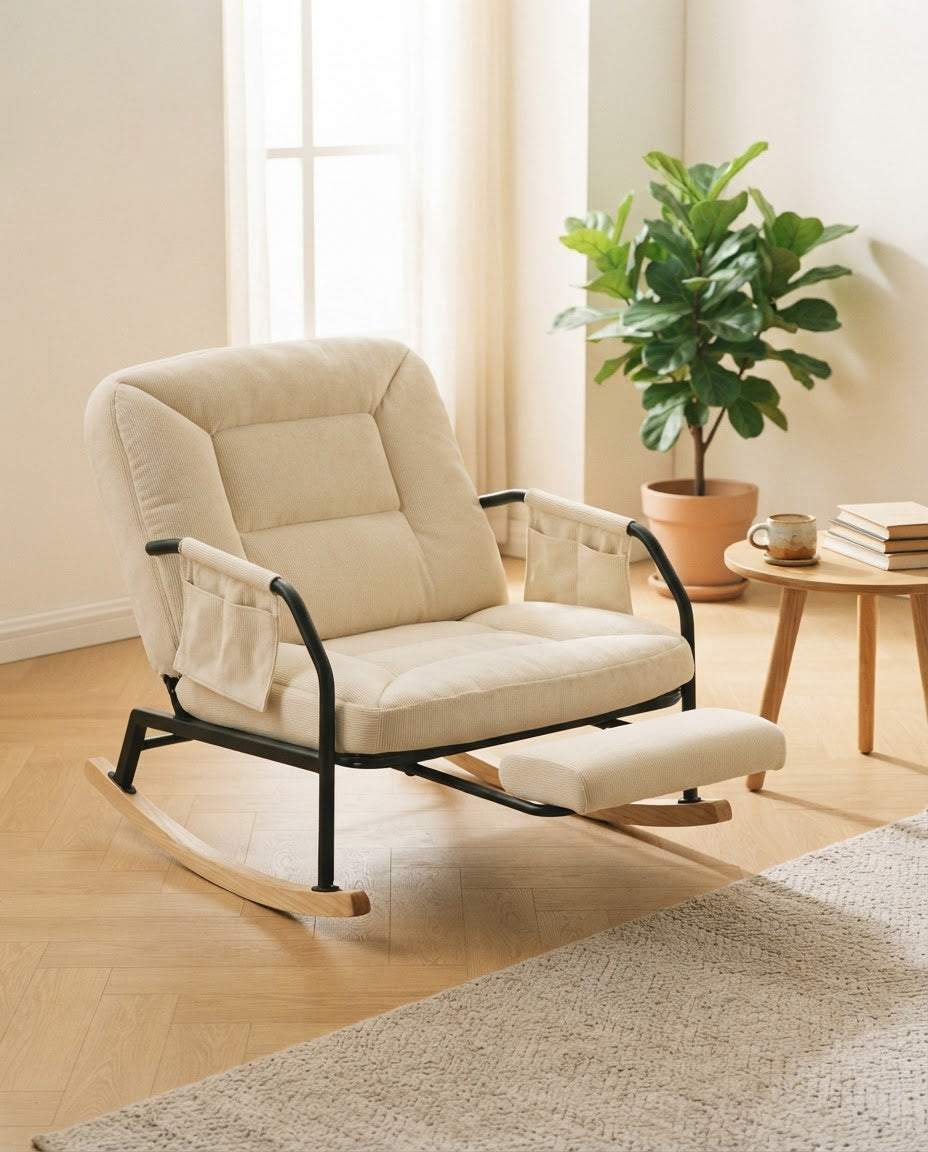 HALTE – fauteuil à bascule coloris beige en situation