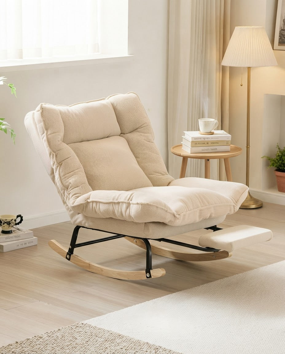 SIESTE – fauteuil à bascule coloris beige en situation