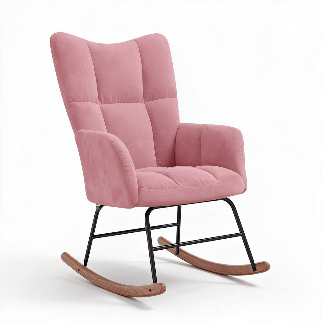 ÉDREDON – fauteuil à bascule coloris rose sur fond blanc