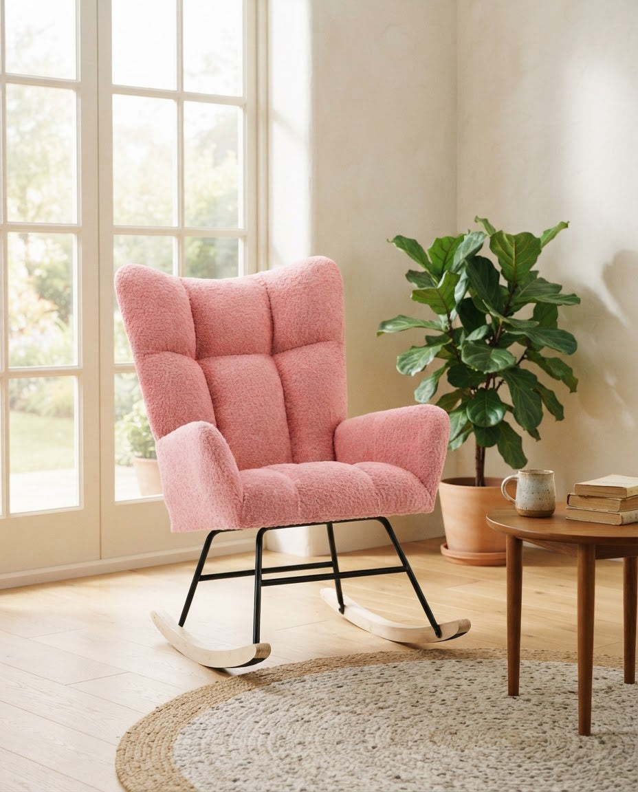 NUÉE – fauteuil à bascule coloris rose en situation