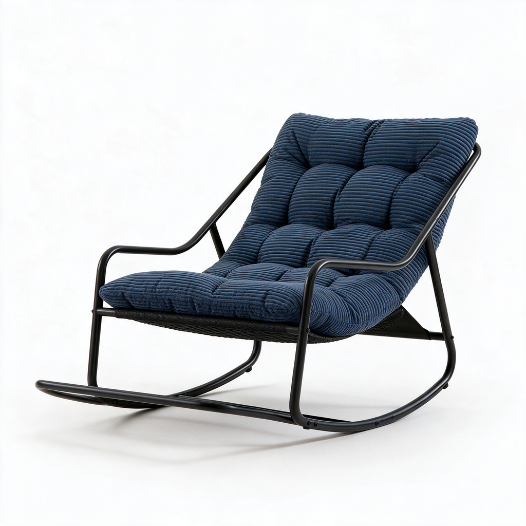 NONCHALANCE – fauteuil à bascule coloris bleu sur fond blanc
