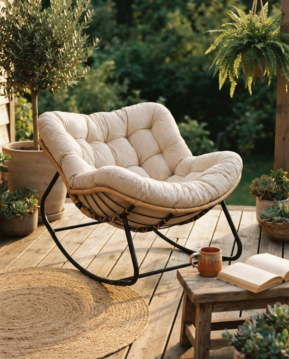 ESCALE – fauteuil à bascule coloris ecru en situation