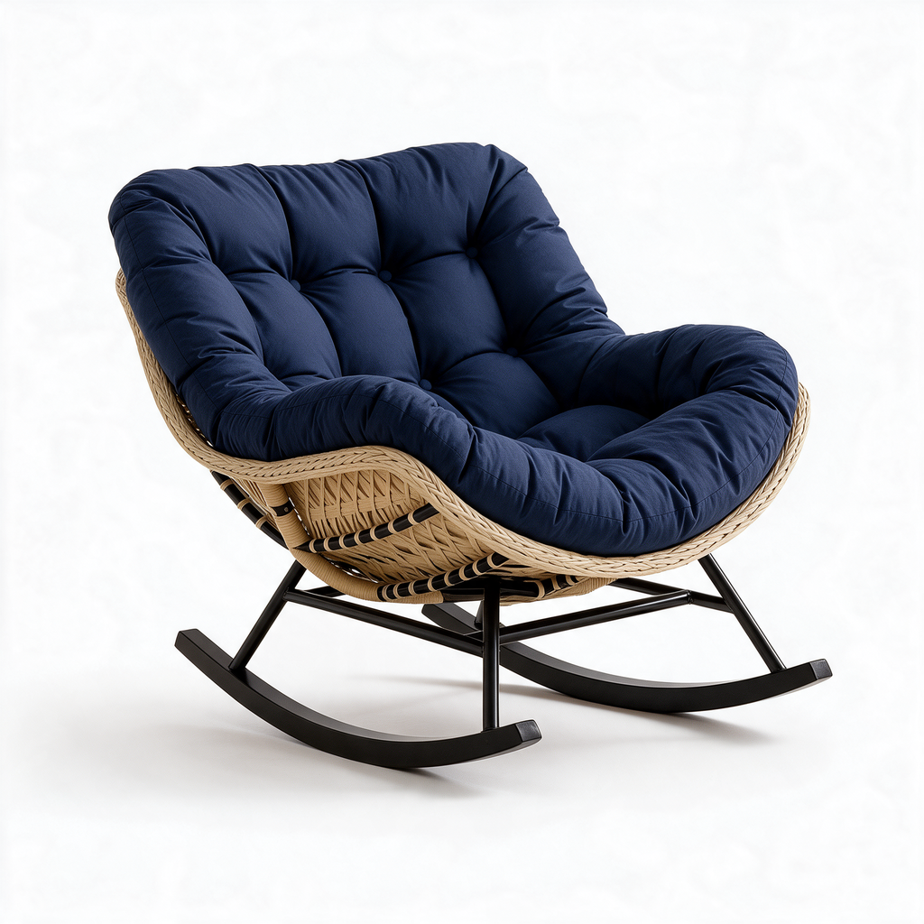 ALIZÉ – fauteuil à bascule coloris bleu navy sur fond blanc