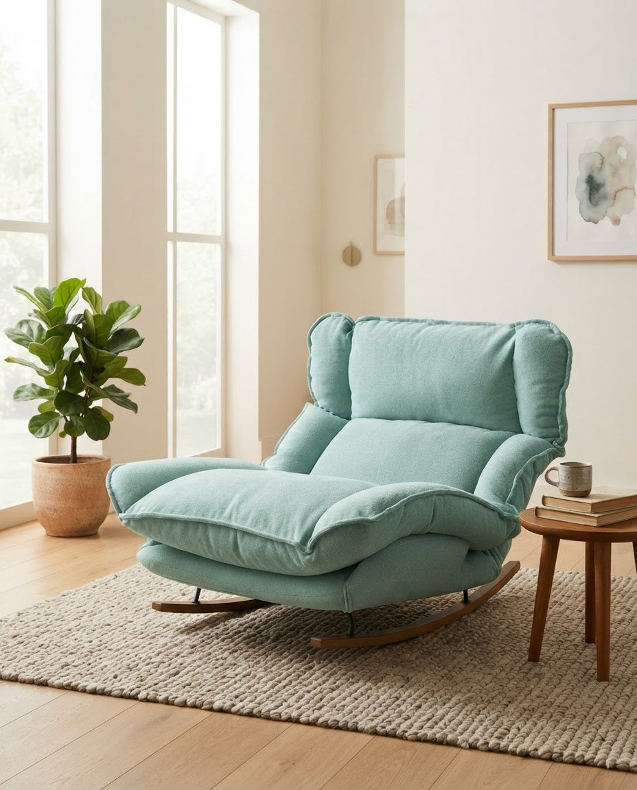 LANGUEUR – fauteuil à bascule coloris vert grisé en situation