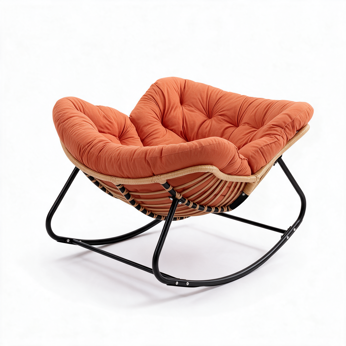 ESCALE – fauteuil à bascule coloris orange terracotta sur fond blanc