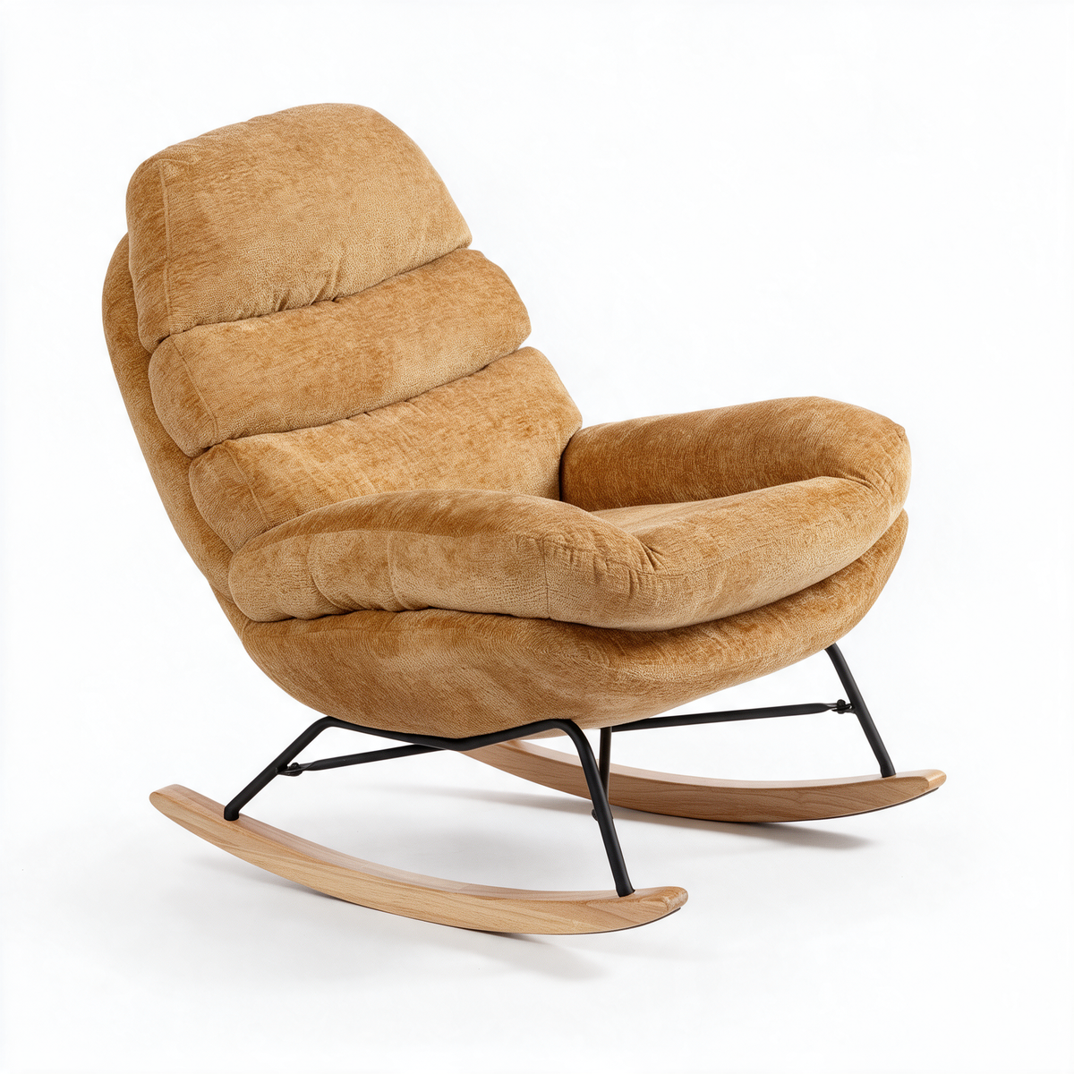 NICHÉE – fauteuil à bascule coloris jaune caramel sur fond blanc