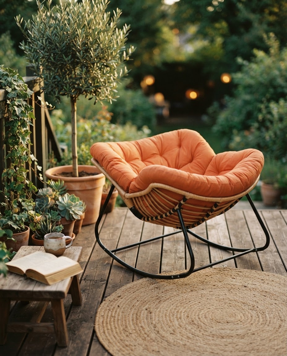 ESCALE – fauteuil à bascule coloris orange terracotta en situation