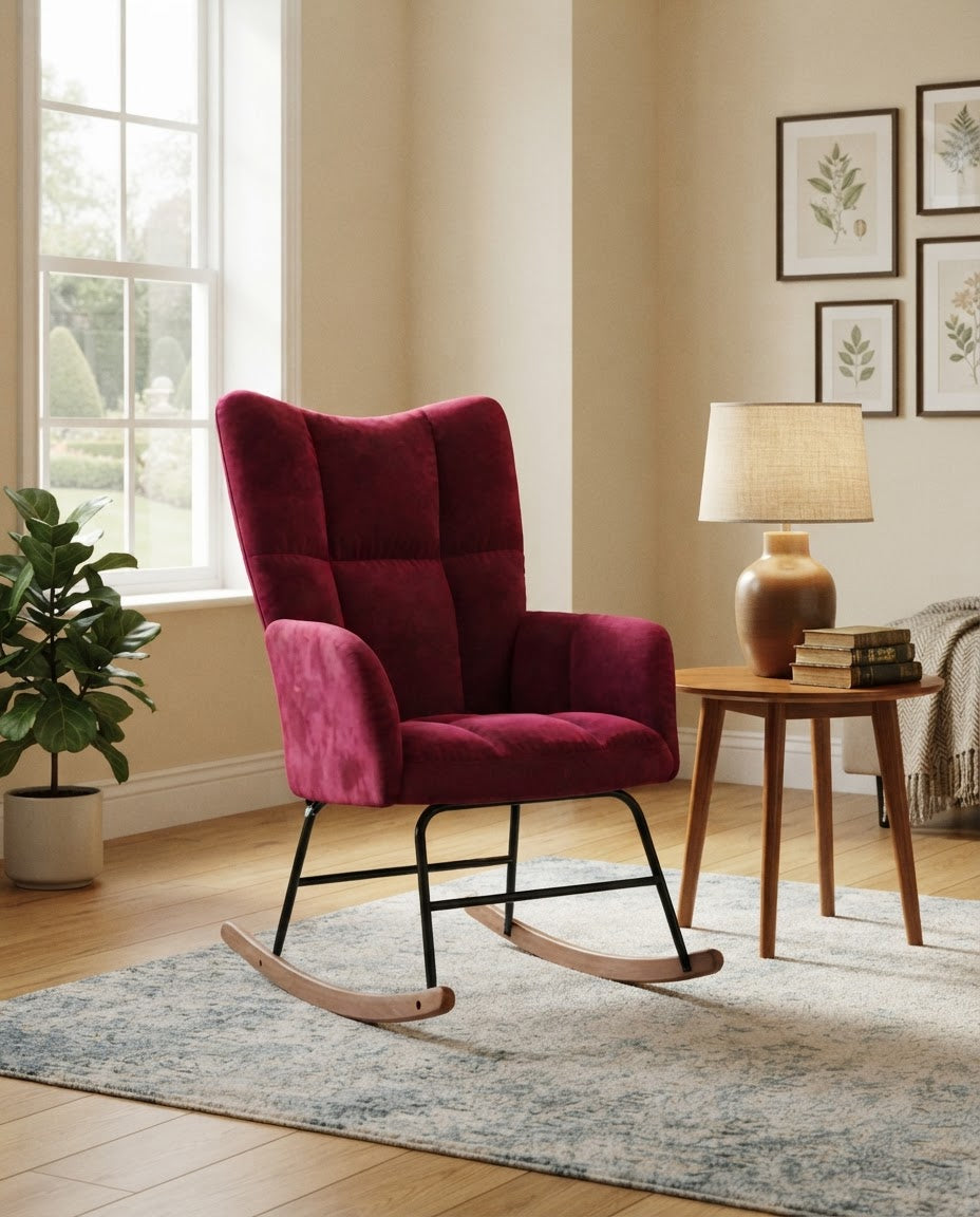 ÉDREDON – fauteuil à bascule coloris bordeaux en situation
