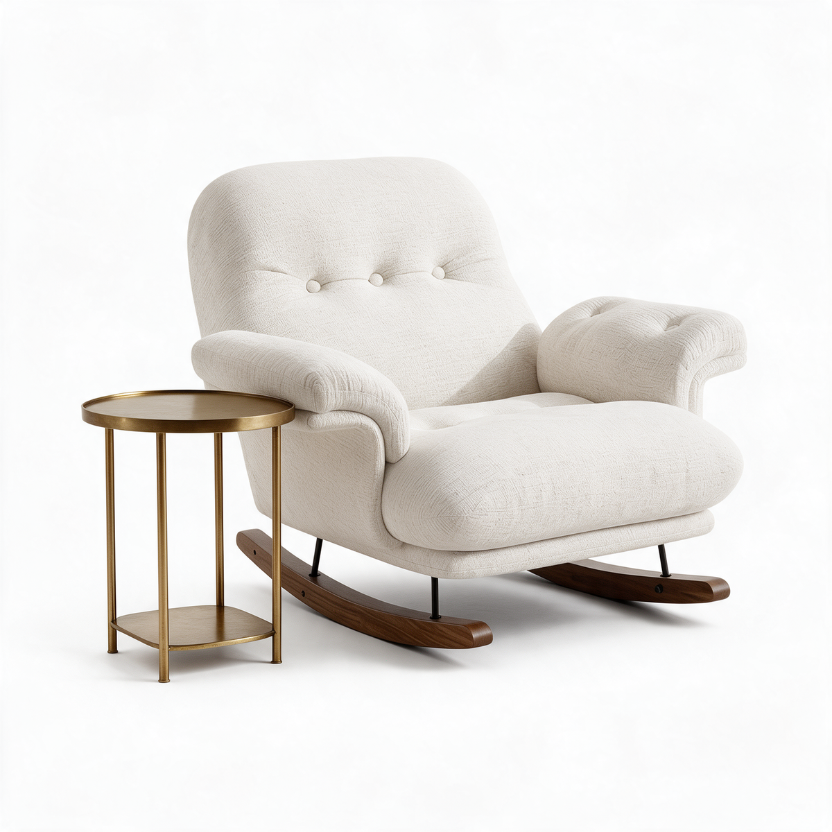 PLÉNITUDE – fauteuil à bascule coloris blanc crème sur fond blanc
